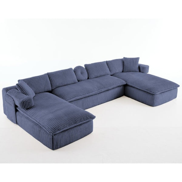 English Elm New Corduroy Modular U Shaped Sectional Sofa with Deep Seats and Movable Armrests Blue W2108S00182