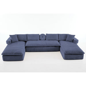 English Elm New Corduroy Modular U Shaped Sectional Sofa with Deep Seats and Movable Armrests Blue W2108S00182