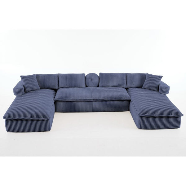 English Elm New Corduroy Modular U Shaped Sectional Sofa with Deep Seats and Movable Armrests Blue W2108S00182