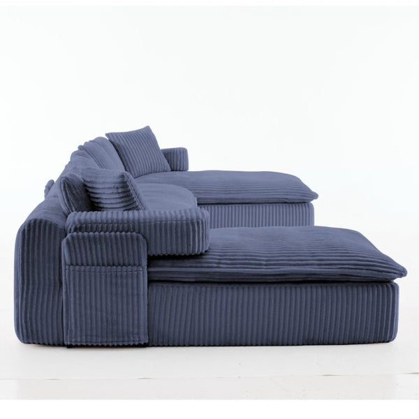 English Elm New Corduroy Modular U Shaped Sectional Sofa with Deep Seats and Movable Armrests Blue W2108S00182