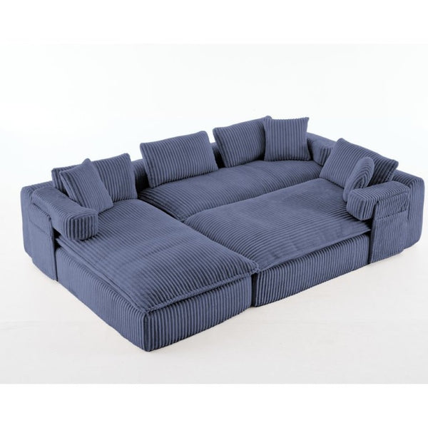 English Elm New Corduroy Modular U Shaped Sectional Sofa with Deep Seats and Movable Armrests Blue W2108S00182