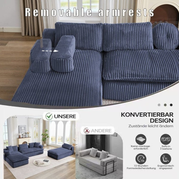English Elm New Corduroy Modular U Shaped Sectional Sofa with Deep Seats and Movable Armrests Blue W2108S00182