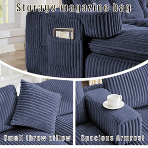 English Elm New Corduroy Modular U Shaped Sectional Sofa with Deep Seats and Movable Armrests Blue W2108S00182
