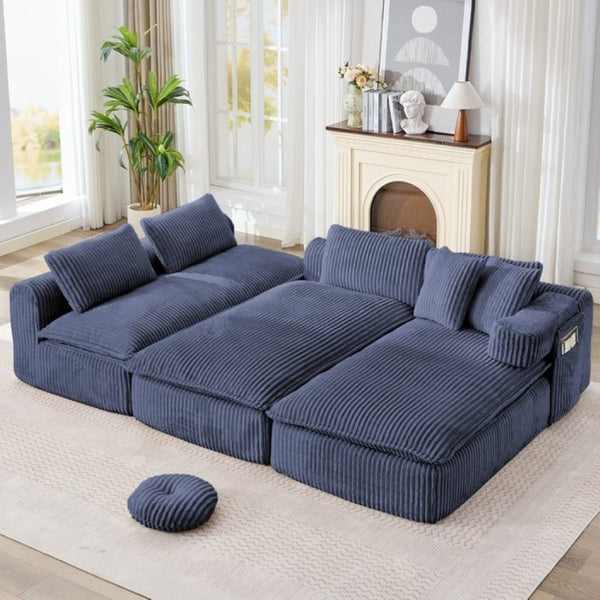 English Elm New Corduroy Modular U Shaped Sectional Sofa with Deep Seats and Movable Armrests Blue W2108S00182