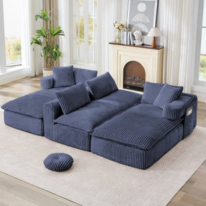 English Elm New Corduroy Modular U Shaped Sectional Sofa with Deep Seats and Movable Armrests Blue W2108S00182