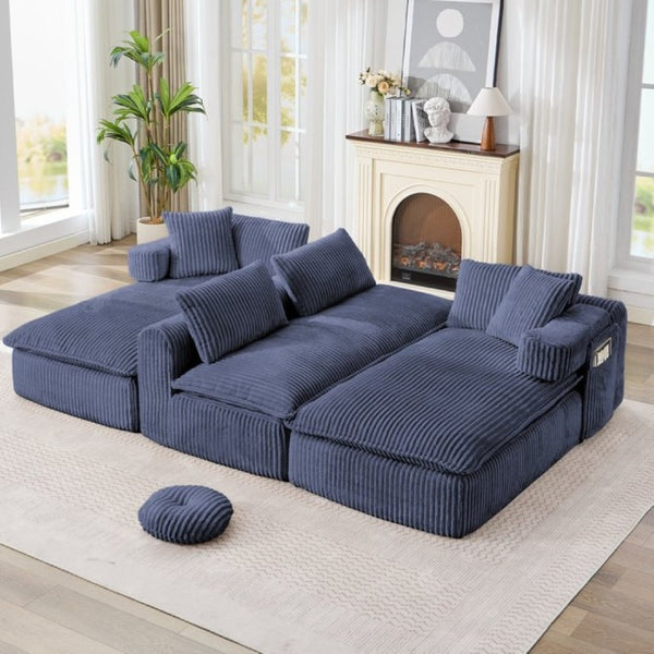 English Elm New Corduroy Modular U Shaped Sectional Sofa with Deep Seats and Movable Armrests Blue W2108S00182