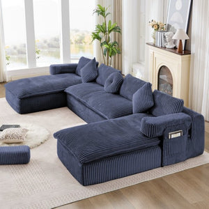 English Elm New Corduroy Modular U Shaped Sectional Sofa with Deep Seats and Movable Armrests Blue W2108S00182