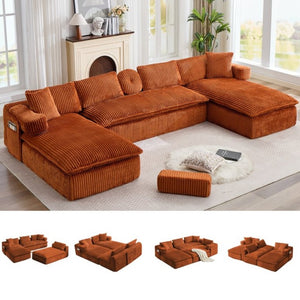 English Elm New Corduroy Modular U Shaped Sectional Sofa with Deep Seats and Movable Armrests Orange W2108S00183