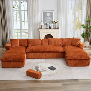 English Elm New Corduroy Modular U Shaped Sectional Sofa with Deep Seats and Movable Armrests Orange W2108S00183