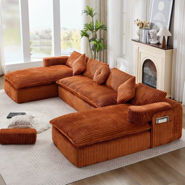 English Elm New Corduroy Modular U Shaped Sectional Sofa with Deep Seats and Movable Armrests Orange W2108S00183