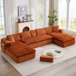 English Elm New Corduroy Modular U Shaped Sectional Sofa with Deep Seats and Movable Armrests Orange W2108S00183