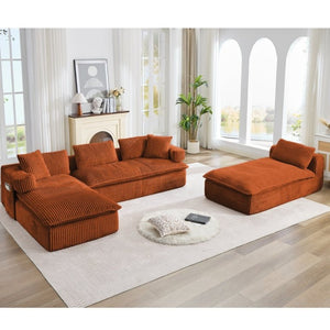English Elm New Corduroy Modular U Shaped Sectional Sofa with Deep Seats and Movable Armrests Orange W2108S00183