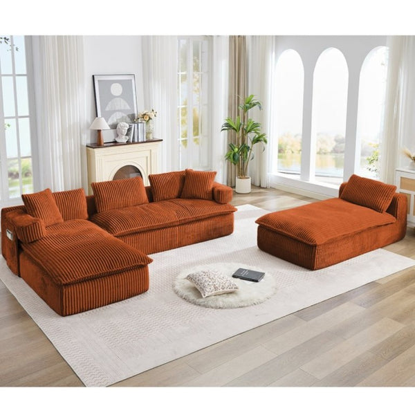 English Elm New Corduroy Modular U Shaped Sectional Sofa with Deep Seats and Movable Armrests Orange W2108S00183