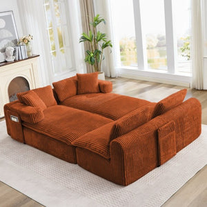 English Elm New Corduroy Modular U Shaped Sectional Sofa with Deep Seats and Movable Armrests Orange W2108S00183
