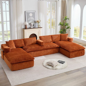 English Elm New Corduroy Modular U Shaped Sectional Sofa with Deep Seats and Movable Armrests Orange W2108S00183