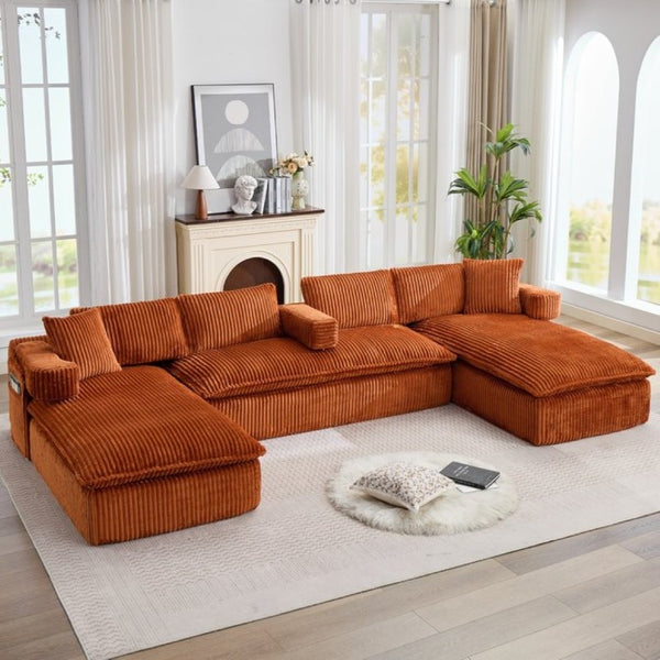 English Elm New Corduroy Modular U Shaped Sectional Sofa with Deep Seats and Movable Armrests Orange W2108S00183
