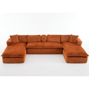English Elm New Corduroy Modular U Shaped Sectional Sofa with Deep Seats and Movable Armrests Orange W2108S00183