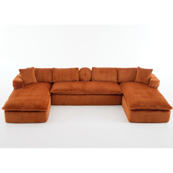 English Elm New Corduroy Modular U Shaped Sectional Sofa with Deep Seats and Movable Armrests Orange W2108S00183