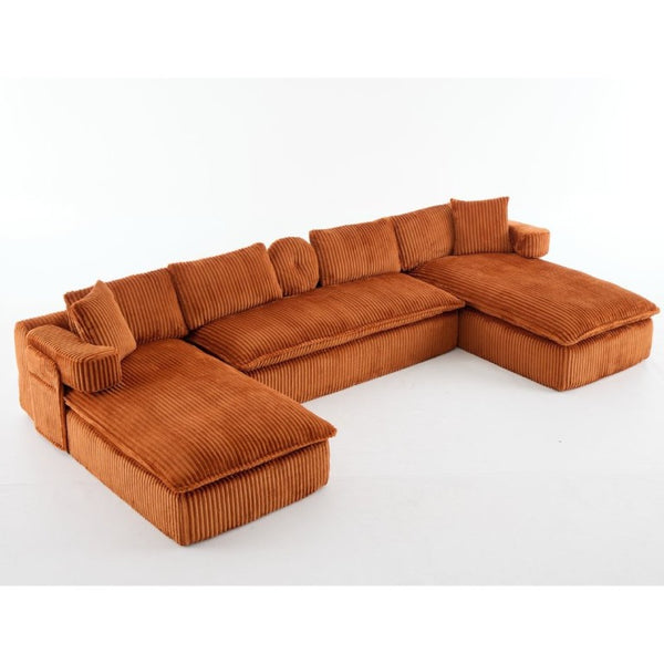 English Elm New Corduroy Modular U Shaped Sectional Sofa with Deep Seats and Movable Armrests Orange W2108S00183
