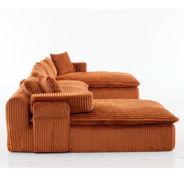 English Elm New Corduroy Modular U Shaped Sectional Sofa with Deep Seats and Movable Armrests Orange W2108S00183