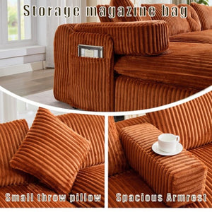 English Elm New Corduroy Modular U Shaped Sectional Sofa with Deep Seats and Movable Armrests Orange W2108S00183