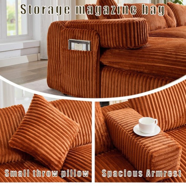 English Elm New Corduroy Modular U Shaped Sectional Sofa with Deep Seats and Movable Armrests Orange W2108S00183