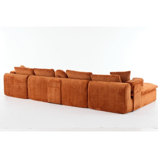 English Elm New Corduroy Modular U Shaped Sectional Sofa with Deep Seats and Movable Armrests Orange W2108S00183