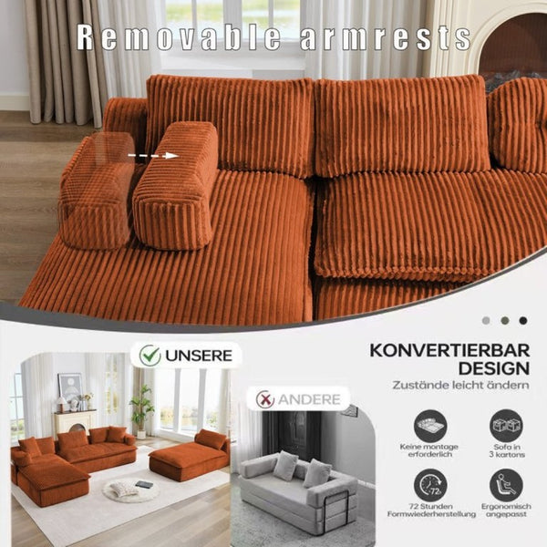 English Elm New Corduroy Modular U Shaped Sectional Sofa with Deep Seats and Movable Armrests Orange W2108S00183
