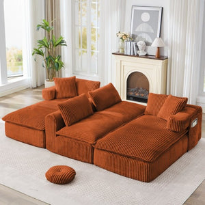 English Elm New Corduroy Modular U Shaped Sectional Sofa with Deep Seats and Movable Armrests Orange W2108S00183