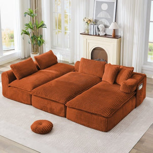 English Elm New Corduroy Modular U Shaped Sectional Sofa with Deep Seats and Movable Armrests Orange W2108S00183