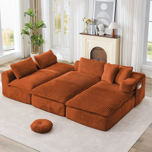 English Elm New Corduroy Modular U Shaped Sectional Sofa with Deep Seats and Movable Armrests Orange W2108S00183