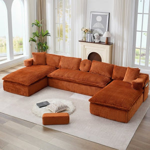 English Elm New Corduroy Modular U Shaped Sectional Sofa with Deep Seats and Movable Armrests Orange W2108S00183