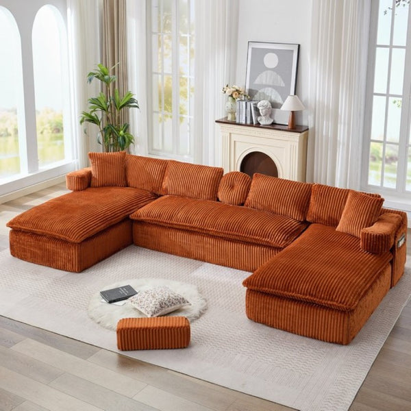 English Elm New Corduroy Modular U Shaped Sectional Sofa with Deep Seats and Movable Armrests Orange W2108S00183