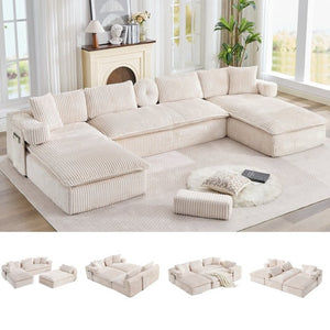 English Elm New Corduroy Modular U Shaped Sectional Sofa with Deep Seats and Movable Armrests Beige W2108S00184