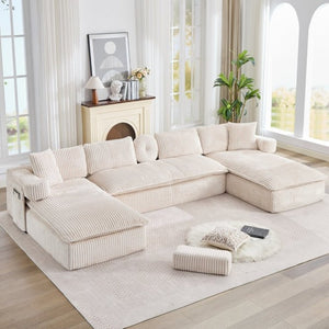 English Elm New Corduroy Modular U Shaped Sectional Sofa with Deep Seats and Movable Armrests Beige W2108S00184
