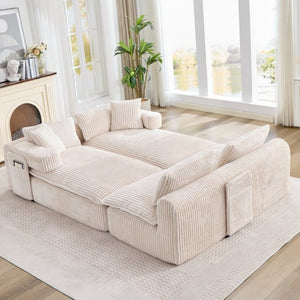 English Elm New Corduroy Modular U Shaped Sectional Sofa with Deep Seats and Movable Armrests Beige W2108S00184