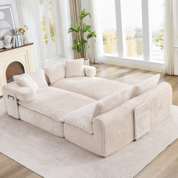 English Elm New Corduroy Modular U Shaped Sectional Sofa with Deep Seats and Movable Armrests Beige W2108S00184