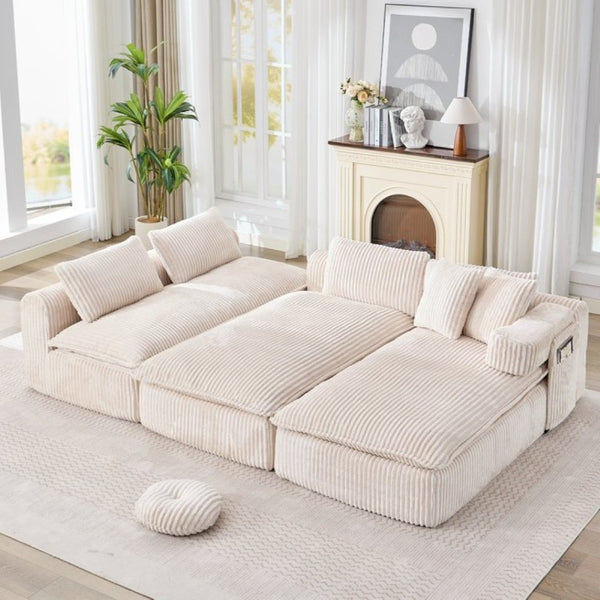 English Elm New Corduroy Modular U Shaped Sectional Sofa with Deep Seats and Movable Armrests Beige W2108S00184