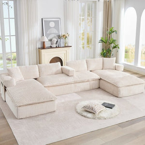 English Elm New Corduroy Modular U Shaped Sectional Sofa with Deep Seats and Movable Armrests Beige W2108S00184
