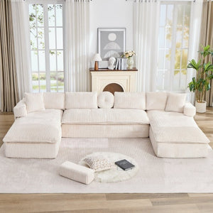English Elm New Corduroy Modular U Shaped Sectional Sofa with Deep Seats and Movable Armrests Beige W2108S00184
