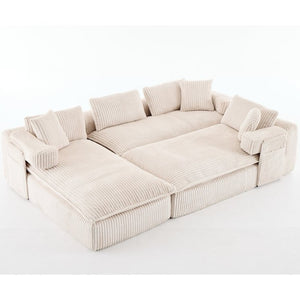 English Elm New Corduroy Modular U Shaped Sectional Sofa with Deep Seats and Movable Armrests Beige W2108S00184