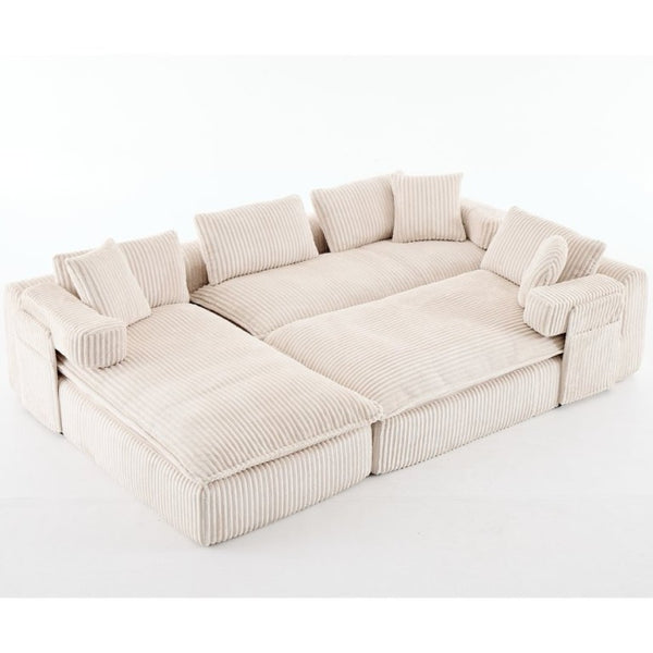 English Elm New Corduroy Modular U Shaped Sectional Sofa with Deep Seats and Movable Armrests Beige W2108S00184