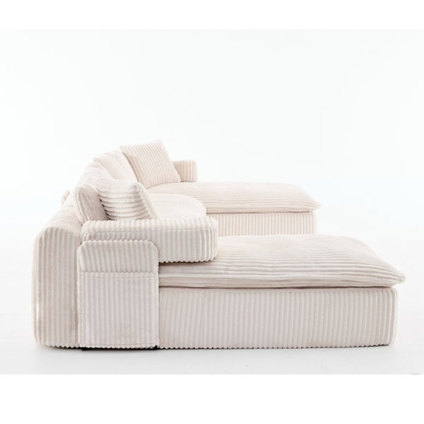 English Elm New Corduroy Modular U Shaped Sectional Sofa with Deep Seats and Movable Armrests Beige W2108S00184