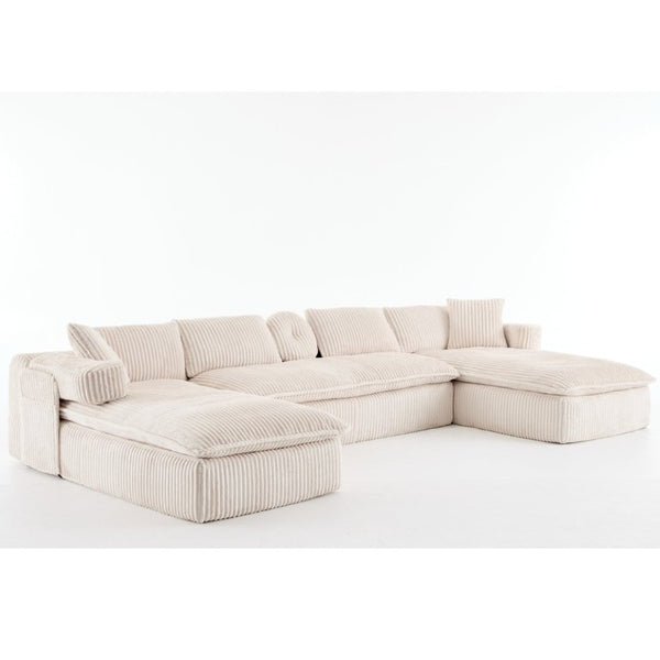 English Elm New Corduroy Modular U Shaped Sectional Sofa with Deep Seats and Movable Armrests Beige W2108S00184