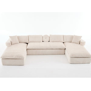 English Elm New Corduroy Modular U Shaped Sectional Sofa with Deep Seats and Movable Armrests Beige W2108S00184