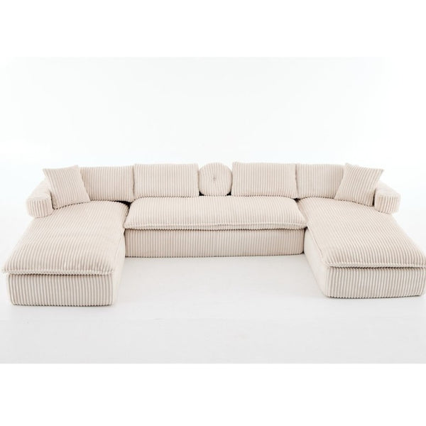 English Elm New Corduroy Modular U Shaped Sectional Sofa with Deep Seats and Movable Armrests Beige W2108S00184
