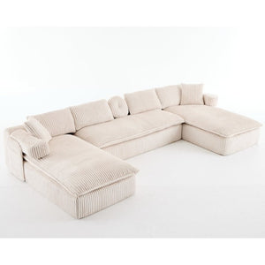 English Elm New Corduroy Modular U Shaped Sectional Sofa with Deep Seats and Movable Armrests Beige W2108S00184