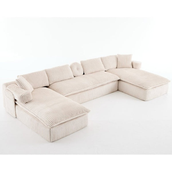 English Elm New Corduroy Modular U Shaped Sectional Sofa with Deep Seats and Movable Armrests Beige W2108S00184