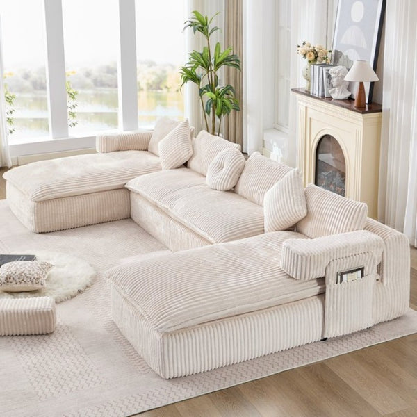 English Elm New Corduroy Modular U Shaped Sectional Sofa with Deep Seats and Movable Armrests Beige W2108S00184