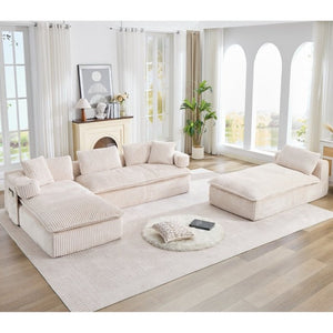 English Elm New Corduroy Modular U Shaped Sectional Sofa with Deep Seats and Movable Armrests Beige W2108S00184